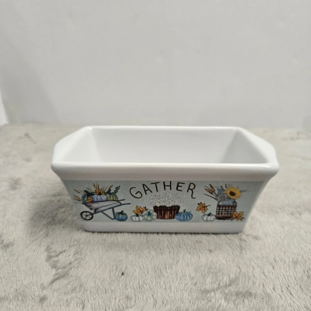 Royal Norfolk Harvest Mini Loaf Pan White Ceramic Gather Pumpkin Sunflower 5in